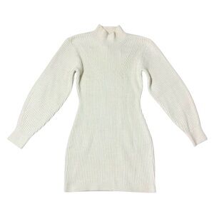 H&M Off-White Ribbed Long Sleeve Dress